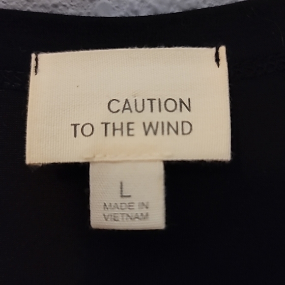 Caution To The Wind Black Cold Shoulder Ruffle Sleeve Swing Top Sz L - Picture 2 of 13